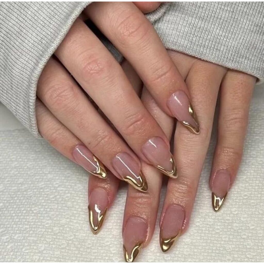 high class nails -Gold Drip Chrome