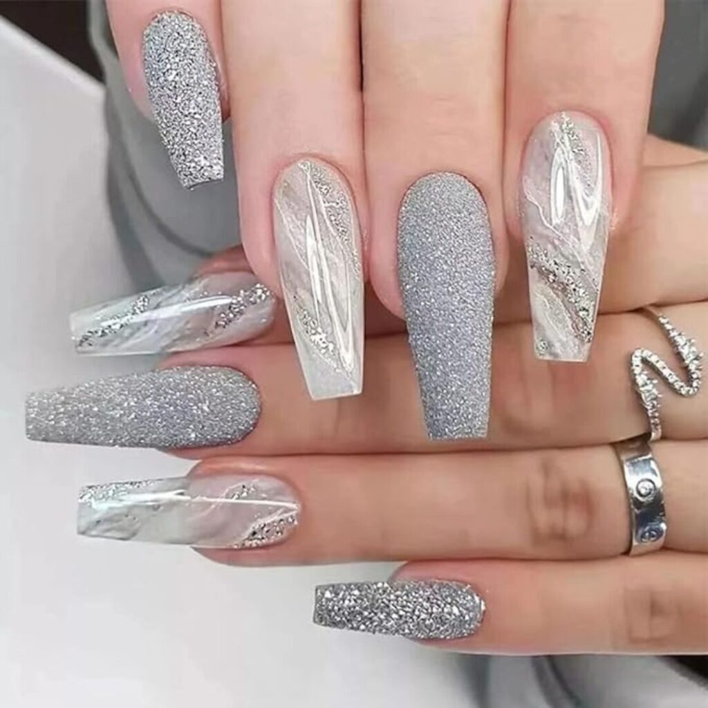 high class nails - Silver Gray Marble