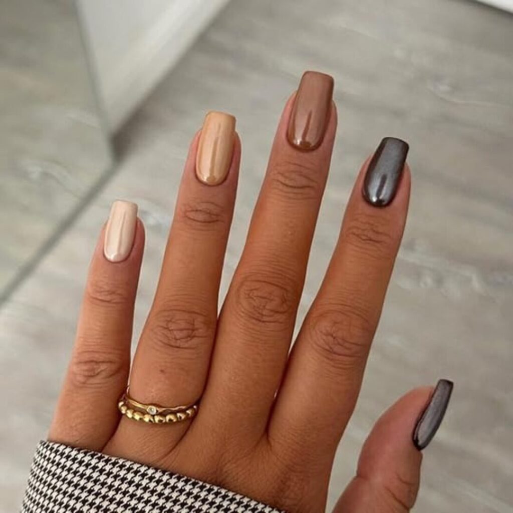 Black, brown, white nails - 