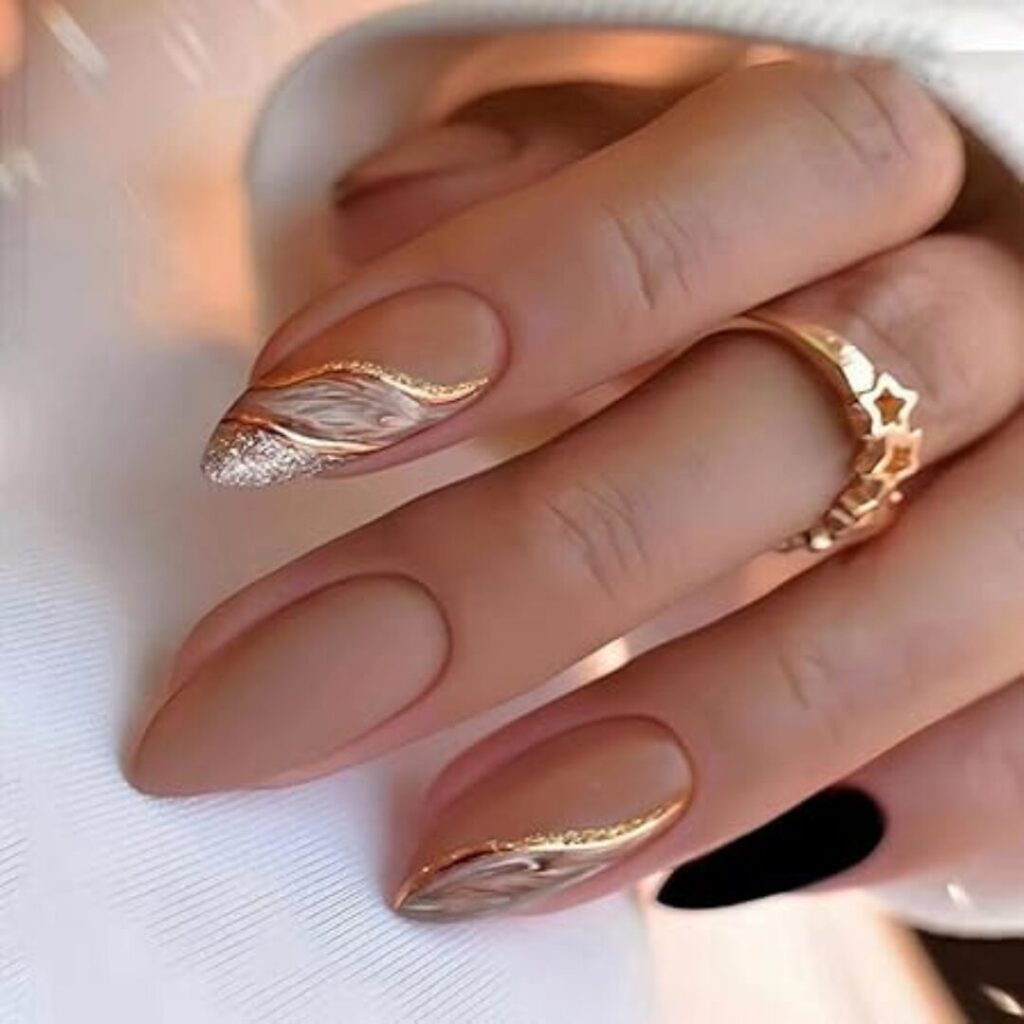 Brown-Black Gold Design nails - 