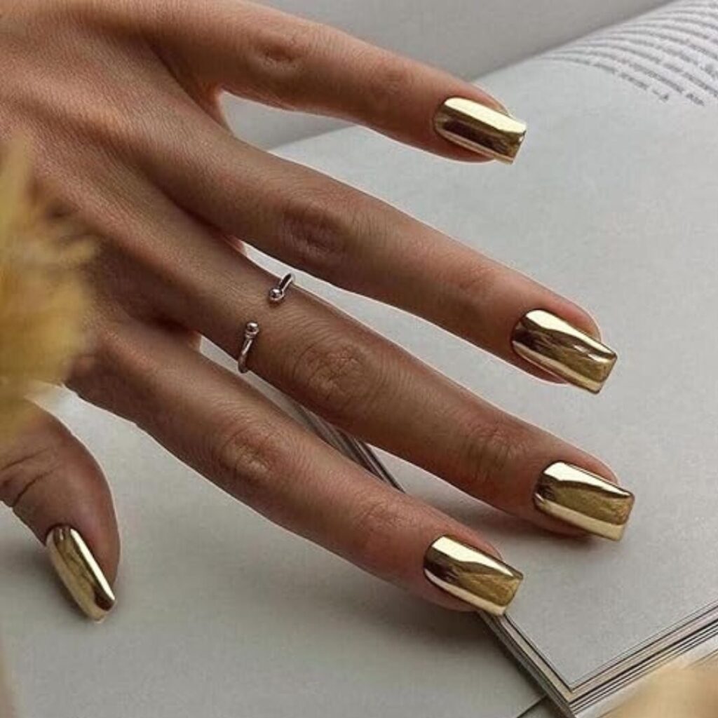 Long Golden Mirror Coffin Nails - 