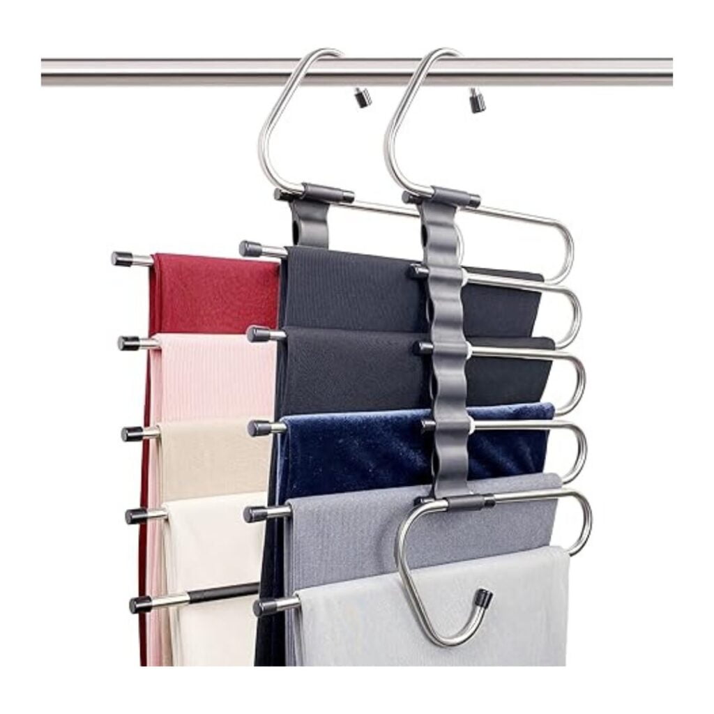 Magic Pants Hangers Space Saving - 2 Pack for Closet Multiple Layers - How to Organize Your Closet for the Transition to Fall Clothing A Simple 8 Step Guide