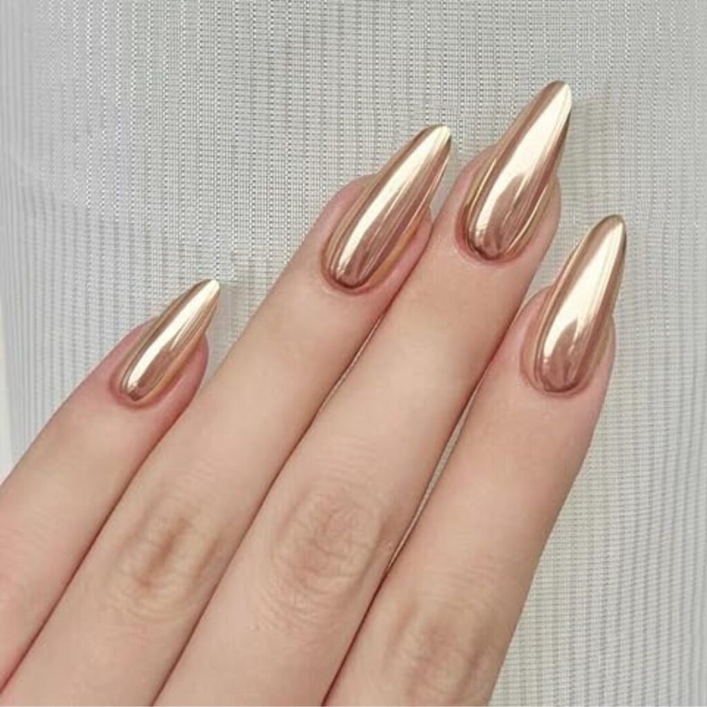 light gold chrome nails - 