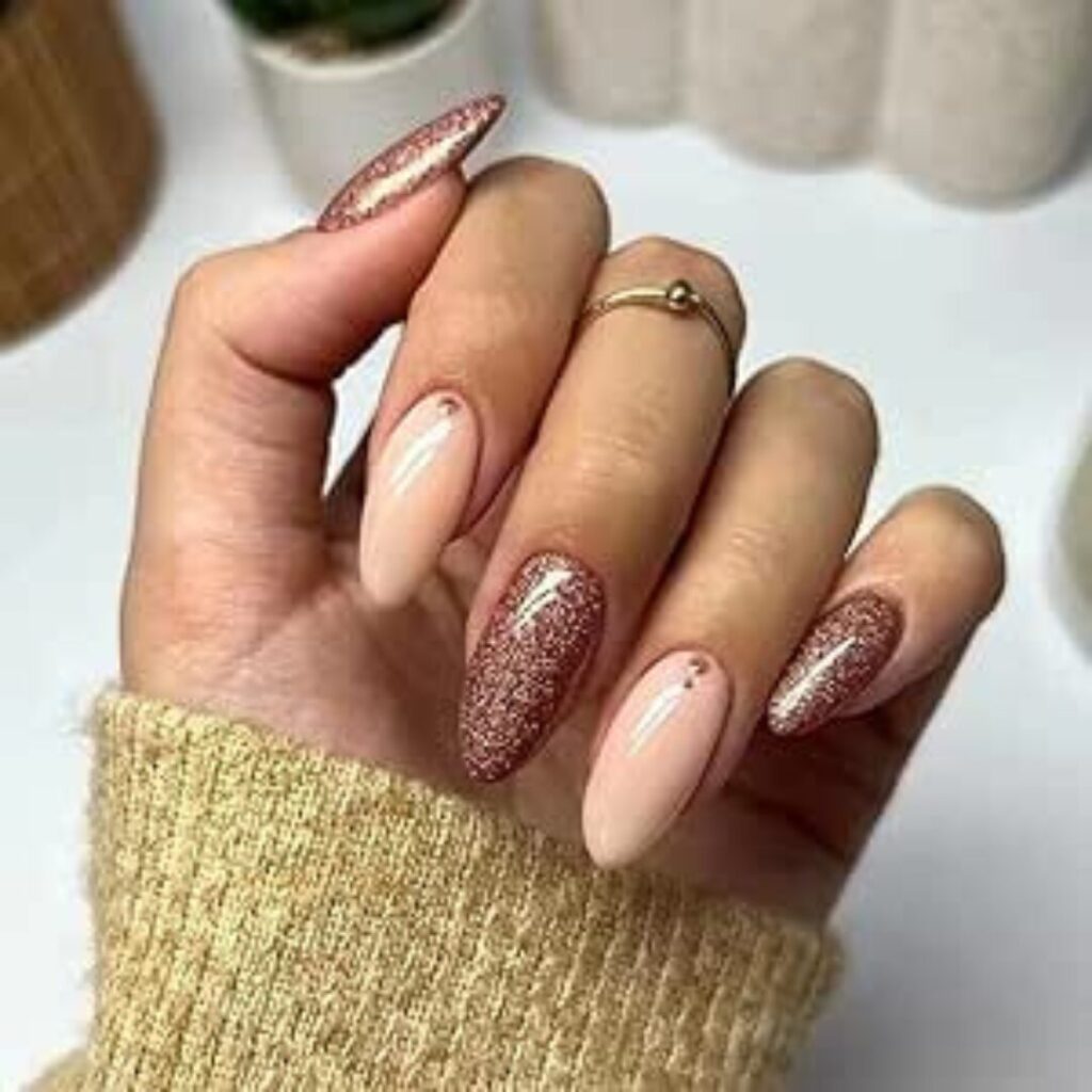 Nude Brown Glitter Nails - 