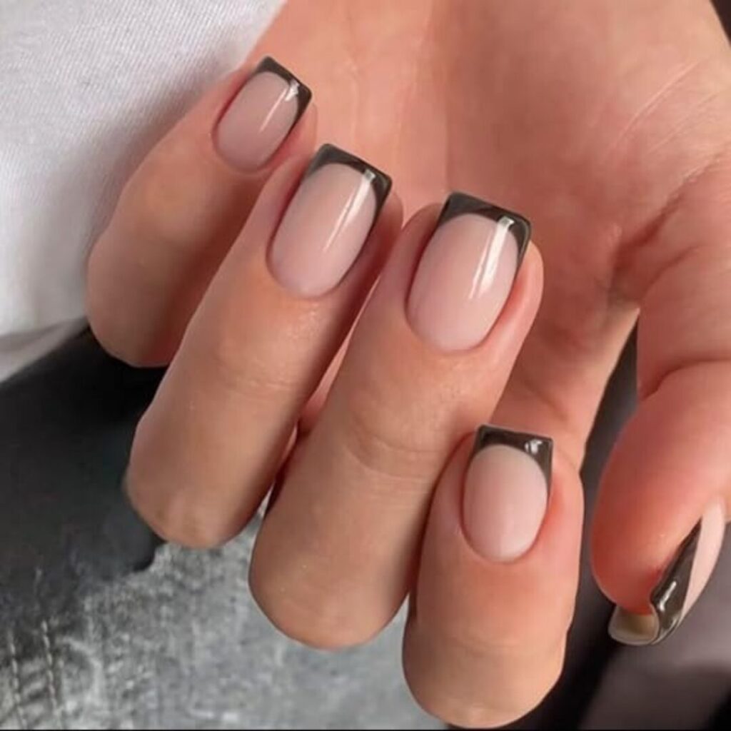 dark brown french tip nails -