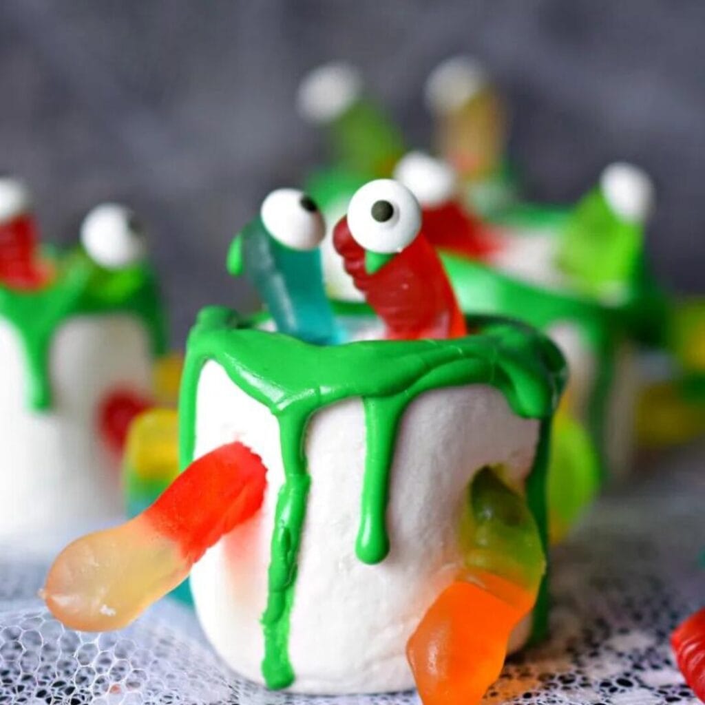 Wormy Marshmallow Monsters -30+ Spooky Halloween Treats Your Kids Will Love