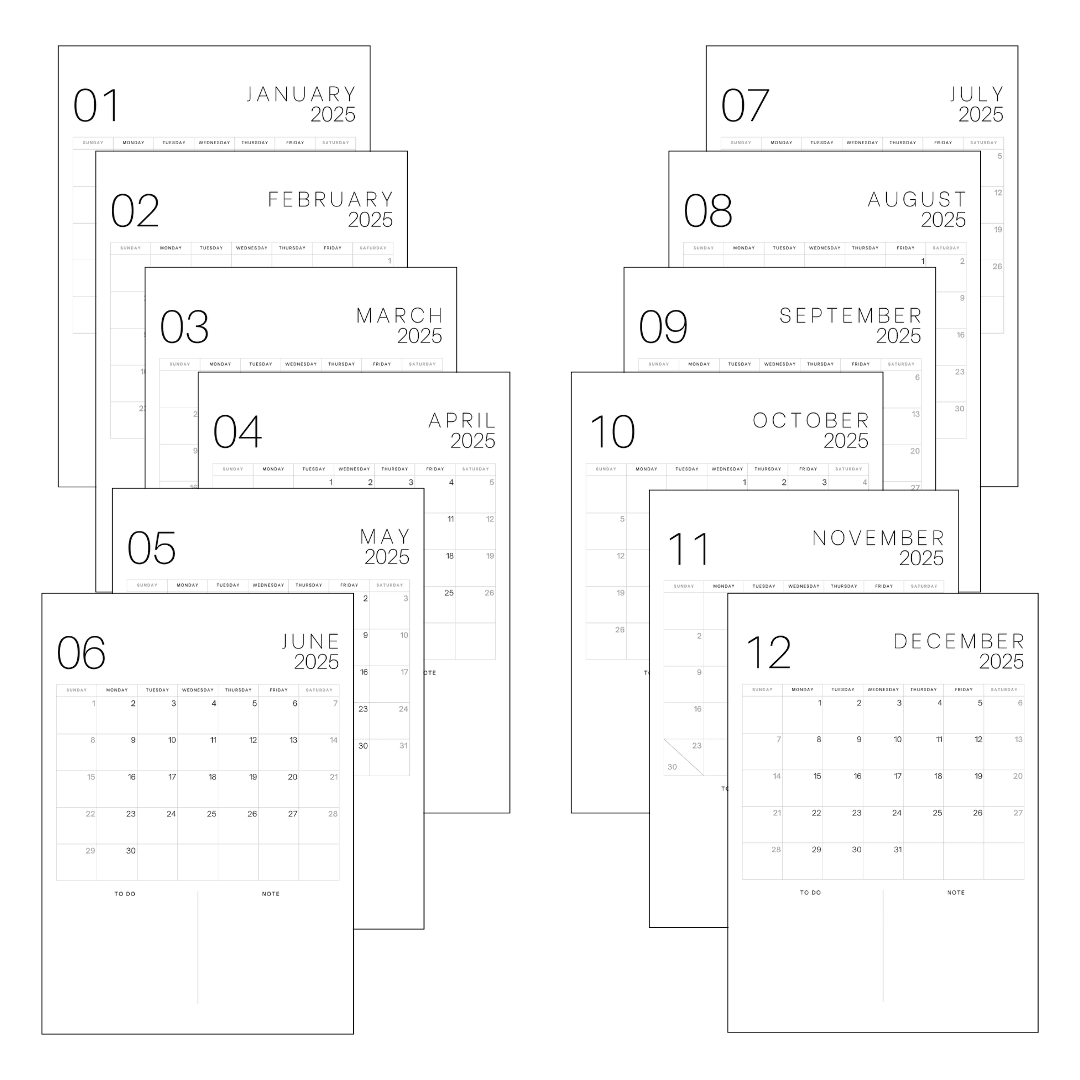 Black and White Simple Minimalist 2025 Year - Free Printable