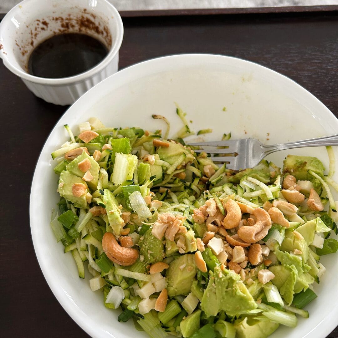 Crunchy Cashew Avocado Salad with Sesame Soy Dressing