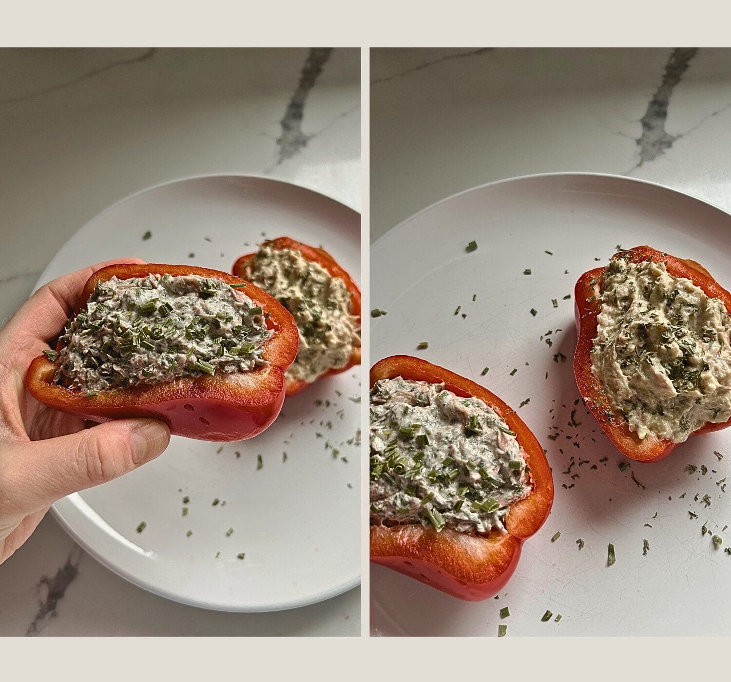 Creamy Garden Herb Tuna Stuffed Peppers